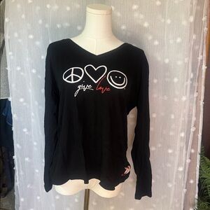 Life Is Good Black Long Sleeve Tee with Peace and Love Graphic